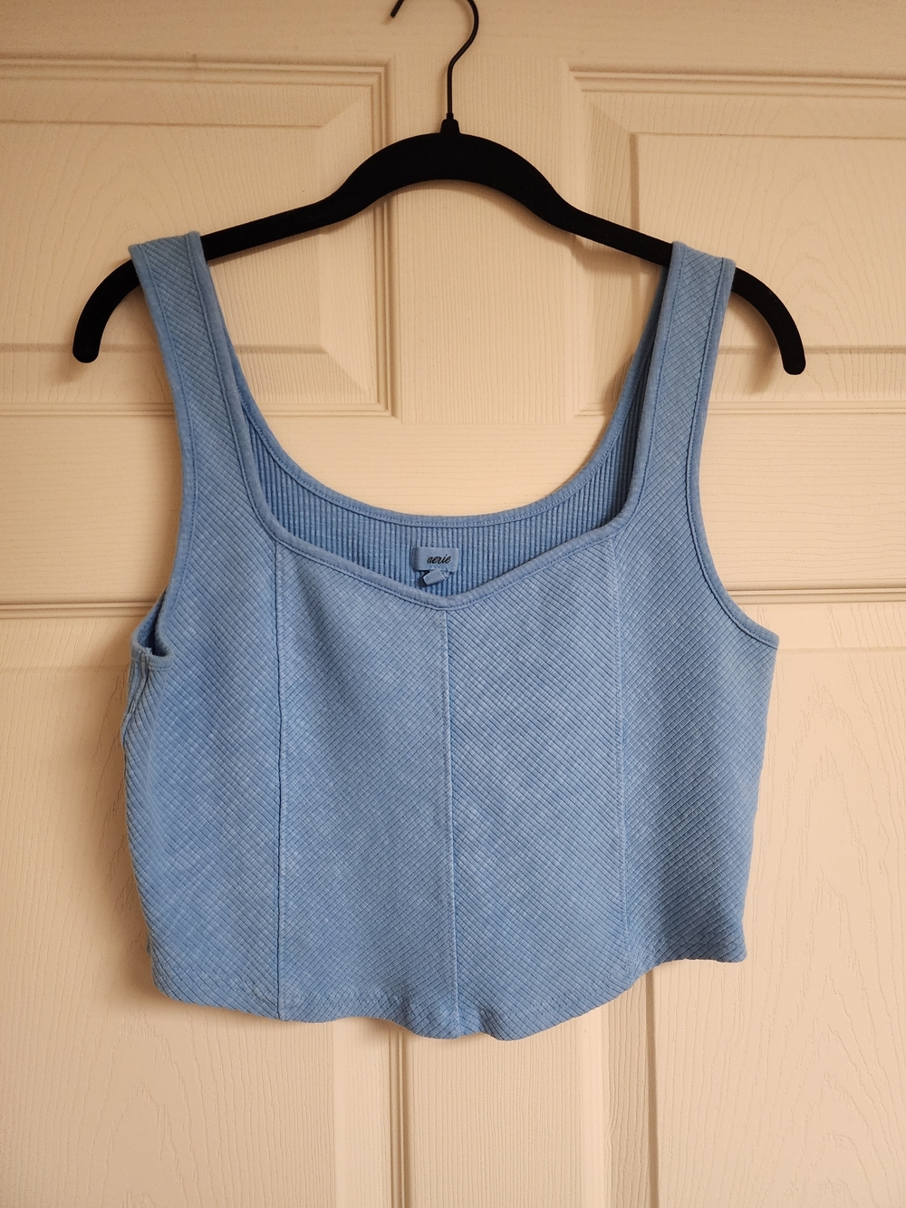 aerie Light Blue Ribbed Square Neck Cropped Tank